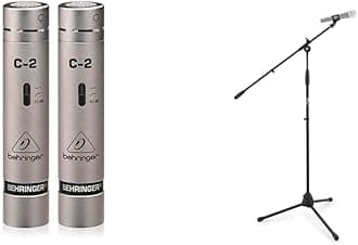 Behringer C-2 Studio Condenser Microphones (Pack of 2) & Tiger MCA68-BK Microphone Boom Stand, Mic Stand with Free Mic Clip - Black