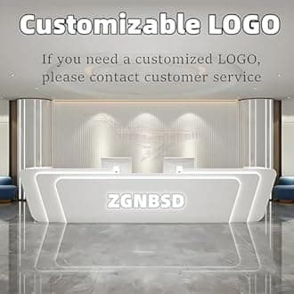 Reception Desk - Stylish Front Desk, Checkout Counter, Retail Counter with Hidden Light Feature, Customizable Logo, No Assembly Required, Designed for Immediate Use (Gray A, 68")