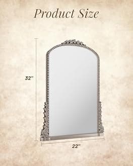 Wall Mirror, Vintage Carved Bathroom Mirror 22" x 32" Antique Metal Frame Wall Mirror for Bedroom, Living Room, Entryway, Fireplace, Hallway, Silver