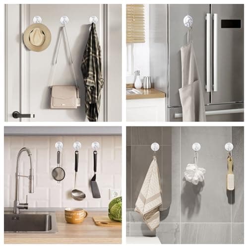 KORCCI Suction Cup Hooks 12Pack - Max Load 10LB, 1.77Inch Clear Small Suction Cups, No Trace, Reusable & Removable Suction Cup with Stainless Steel Hooks, for Tile Glass Window Shower Kitchen Bathroom