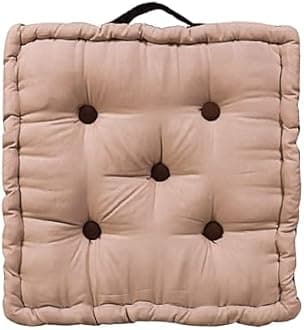 Kuber Industries (Pack of 3) Chair Pad | Seat Cushion with Botton & Handle | Comfortable Seating Pad | Relax Back Chair Pad | Cotton Chair Pad for Car, Office | Square Plain | Beige