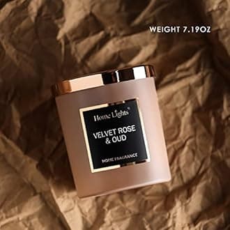 Home Lights Luxury Designer Scented Jar Candle, Rosegold Steel Lid and Silky Coloured Glass 100% Nature Soy Wax, 7.19 oz, Highly Scented & Long Lasting-Velvet Rose & Oud
