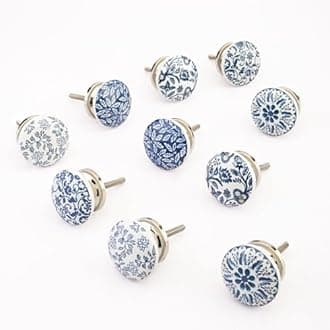 Perilla Home Set of 10 Blue Taylor Ceramic Drawer knobs Diameter 1.5" Cupboard Glass Door Knobs Dresser Wardrobe and Drawer Pull (Blue)