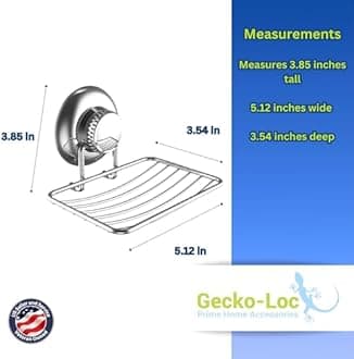 Gecko-Loc Soap Dish Suction mounting Bath soap bar Holder for Bathroom, Metal Bath Shower Bathtub Wall Tile or Kitchen Sink soap or Sponge Dishes - Silver
