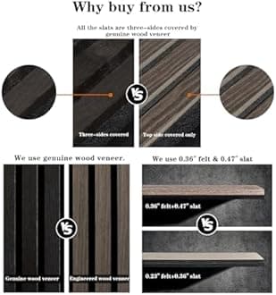 Wood Panels for Wall, Wood Slat Wall Panel - 2 Pack, Black Wood Slats for Wall, Natural Smoked Wood Veneer Accent Wall Panels, Acoustic Slat Wood Wall Panels - 12.6" W x 94.5" L