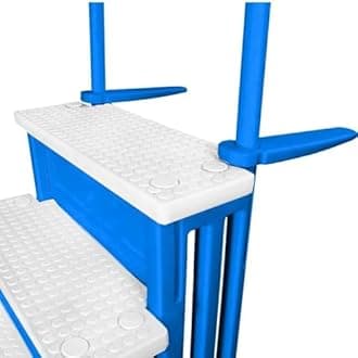 Aqua Select Anti-Slip in-Pool Steps with Outside Flip-Up Ladder | Blue/White Steps | for Above Ground Swimming Pools | Can Mount to Decks 48" to 54" H | Safety Stairs Capacity Up to 250 lbs