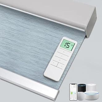 Motorized 100% Blackout Roller Shades – Custom Smart Blinds with Remote Control, Rechargeable Battery or Plug-in Motor, Tuya WiFi Optional, Home & Office Automatic Window Shades (Ash Blue/CH94210)