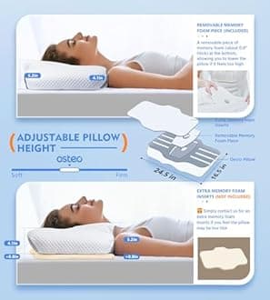 Osteo Cervical Pillow for Neck Pain Relief, Hollow Design Odorless Memory Foam Pillows with Cooling Case, Adjustable Orthopedic Bed Pillow for Sleeping, Support for Side Back Sleepers