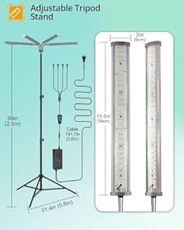DOMMIA Grow Light with Stand, 100W Grow Lights for Indoor Plants Full Spectrum (3 Modes),6/10/14/18h Plant Lamp, Dimmable Floor Grow Lamp with 15-105 Inch Adjustable Tripod Stand
