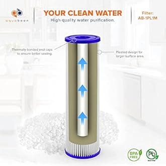 Aquaboon 1 Micron Pleated Water Filter 10 x 2.5 - Whole House Sediment Filter Replacement Cartridge Compatible with WFPFC3002, WHKF-WHPL, 50-Pack