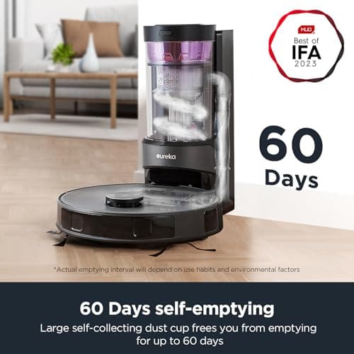 Eureka E10s Robot Vacuum and Mop Combo, Robot Vacuum Cleaner with Bagless Self Emptying Station, 45-Day Capacity 4000Pa Suction and Anti Hair-Tangling Brush App Control LiDAR Navigation