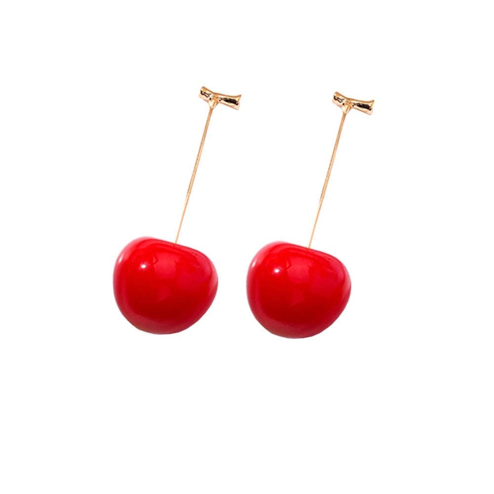 ONEYIM 3D Red Cherry Drop Earrings Cute Fruit Gold Dangle Earrings Charm Jewelry Gift Earrings for Women Girls, Resin, not known,