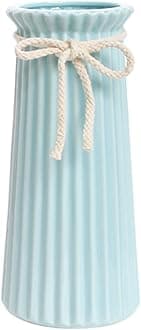 Blue Ceramic Ribbed Vases for Minimalist Modern Home Decor, Decorative Flowers Vase for Wedding Dinner Table Office Bedroom - 8 Inch / 20 CM