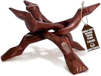 Alternative Imagination Wooden Tripod Display Stand – 8-Inch Hand Carved Holder Made from Sustainable Mango Wood – Folding Reddish-Brown Stand for Abalone Shell, Crystal Ball, Key Bowl, Trinket Dish