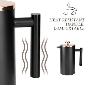 Miuly French Press Coffee Maker, 21Oz Stainless Steel Coffee Press with 3 Level Filtration System, Double Wall Insulated French Press with 4 Filters and 1 Metal Spoon, Black