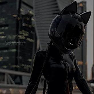 DOT Approved Cat Ears Motorcycle Street Helmets Breathable Cool Girl Men Women Couple Helmet Street Moto Full Face Helmet with Visor, Adult Flip Up Visors Motocross Helmet, All Seasons