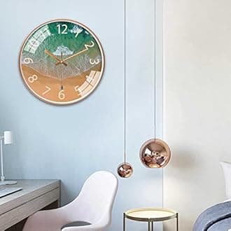 STAR WORK Silent Mute Wall Clocks Battery Operated Non-Ticking Quiet Decorative Wall Clocks for Living Room, Bathroom, Kitchen - Thicken Plastics Frame Glass Cover (GOA Clock)