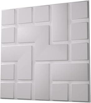 – Anigma 3D PVC Wall Panels, 5 Different Shapes, White/Black, Easy Installation, 12 Panel Pack, 500x500mm Each Panel (Tetris/White)