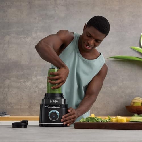 Ninja 2-in-1 Detect Power Blender Pro & Single Serve, 1200W Blender with 2L-Jug (1900ml Max Liquid Capacity) & 2x 680ml Cups, Blend Smoothies, Chop Vegetables & Mix Ice Drinks, Black, TB301EU