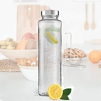 Brezzycloud Glass Food Grade Airtight Water Bottle with Leak-Proof Stainless Steel Lid - Water, Smoothie, Juicer and Beverage Glasses - 750ml (Set Of 4)