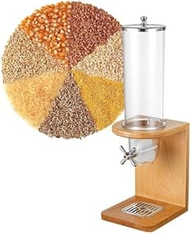 3.5L/7L/10.5L Dry Food Dispenser, Triple-Head Cereal Storage Container with PC Barrel and Wood Base for Rice, Candy, Beans, and Nuts(Single head)