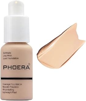 PHOERA Foundation, Flawless Soft Matte Liquid Foundation 24 HR Oil Control Concealer Foundation Makeup. (1 Pcs-102- Nude)