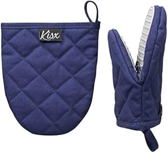 Oven Mitts Heat Resistant – (Blue Color) Mini Oven Mitts, Silicone Gloves Heat Resistant, Kitchen Gloves for Cooking, Silicone Oven Mitts & Pot Holders Sets, Kitchen Pot Holders & Oven Mitts Sets