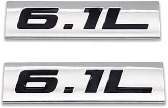 2X Chrome Metal 6.1L Logo Car Emblem Premium 3D 6.1 V8 Badge Auto Door Fender Sticker Side Wing Decal (6.1L,Silver&Black)