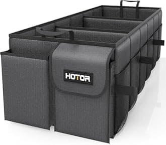 HOTOR Car Boot Oganiser - Large-Capacity Auto Trunk Organizer Collapsible Multi Compartments, Foldable Boot Storage for SUVs, Sturdy Car Accessories for Men Camping Tools, Black, 81.0 × 32.0 × 27.0 cm