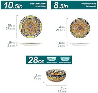 vancasso 12 Pieces Dinnerware Sets, Dark Green Plates and Bowls Set, Porcelain Dishes Set for 4, Microwave and Dishwasher Safe, Scratch Resistant, Bohemian Style Dining Ware Service for 4, Series SIMI