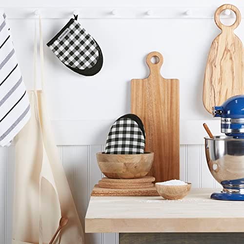 KitchenAid Kitchen Aid Gingham Mini Oven Mitt Set, 5.5"x8", Onyx Black