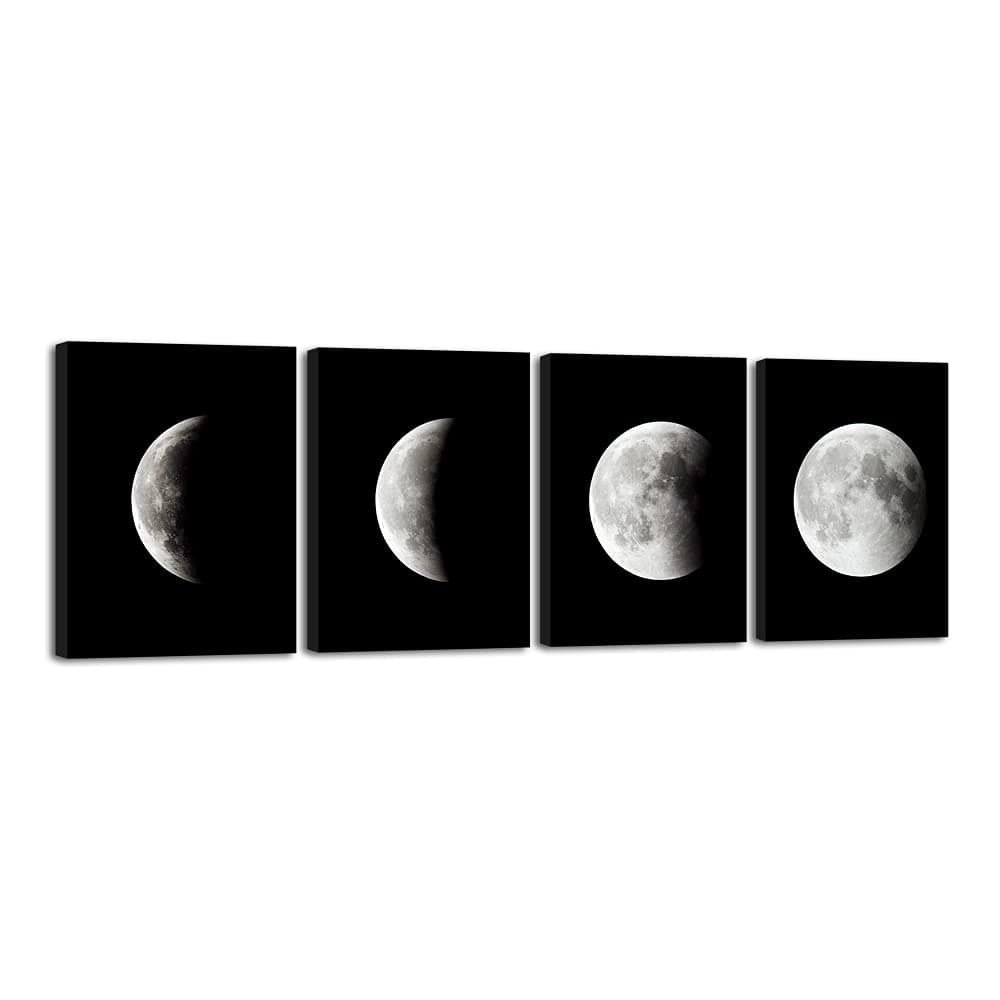 Wieco Art Eclipse of the Moon Modern Canvas Prints Wall Decorations for Living Room Abstract Space Black and White Pictures to Photo Paintings on Canvas Wall Art for Home Decorations Wall Decor