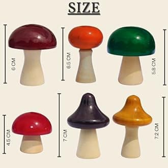 Gift Equals Love Handmade 6 PCS Wooden Pretend Play Toy Mushroom Set Kitchen Toy for Little Boys and Girls Non Toxic Handmade and Vegetable Painted with a Storage Bag (Mushroom)