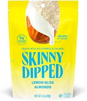 SkinnyDipped Lemon Bliss Yogurt Covered Almonds, Healthy Snack, Plant Protein, Gluten Free, 3.5 oz Resealable Bags, Pack of 1