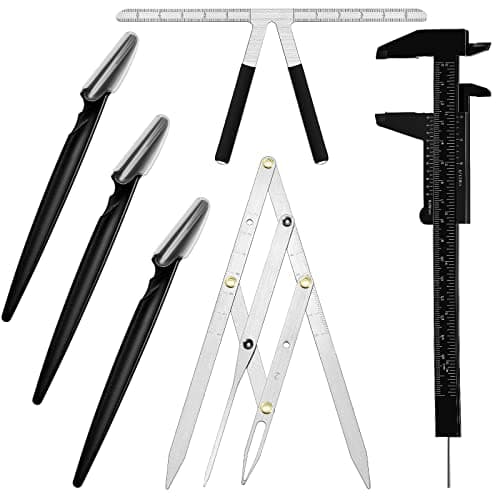 6 Pieces Tattoo Eyebrow Ruler 3 Point Positioning Ruler Mini Caliper Double Scale Vernier Caliper Eyebrow Golden Ratio Caliper Microblading Ruler Gauge Ruler Measuring Tool with Eyebrow Razors Shaver