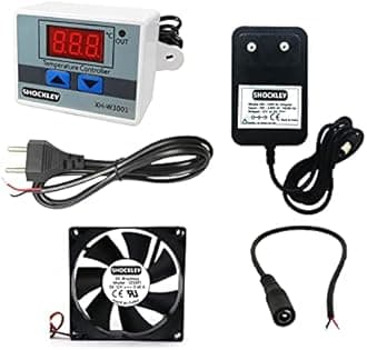 Shockley XH-W3001-50 to 110c Intelligent Digital Thermostat temperature controller combo (220V / 1500W) + FAN + MAINS POWER CORD + DC Female Jack + 12V 1Amp Adapter