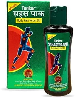 Tankar Sahastrapak Body Pain Relief Oil For Joint Pain, Muscle Pain, Back Pain, Body Ache, Cold & Cough. Chemical Free Hair Oil, 60ML (Pack of 3)
