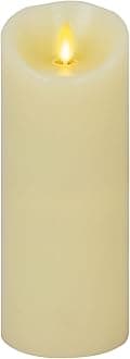 Realistic Moving Flame LED Candle Scalloped Edge Smooth Finish Real Wax Pillar, Battery Operated (2 D) 1000 Hr Runtime, Timer, Remote Ready, Unscented - Ivory (3.5" x 8.75")
