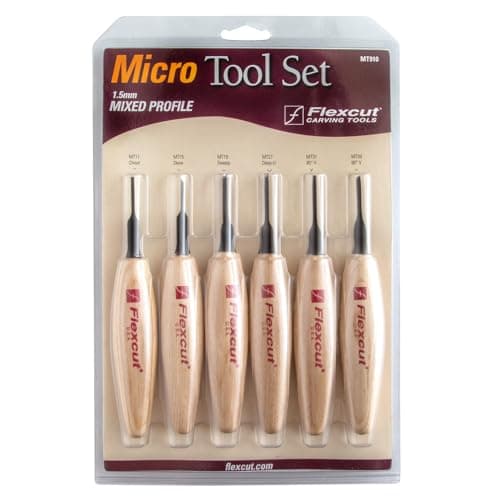 Flexcut Carving Tools, 1.5Mm Mixed Profile Micro Tool Set, High-Carbon Steel Blades, with Solid Ash Handle, Set of 6 (MT910)