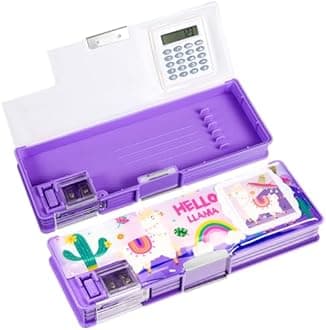 Henoyso Multifunctional Pencil Box for Girls Alpaca Pencil Case with Calculator and Sharpener Cool Cute Pencilcase School Supplies Essentials Christmas Birthday Gift Present for Kids Teens