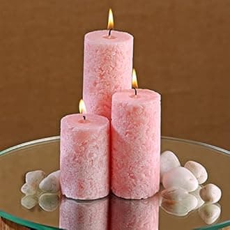 PROSPERRO LUMO Paraffin Wax By Parkash Candles Set Of 3 Fragrance Pillar Marble Finish (Baby Pink - White Sage)