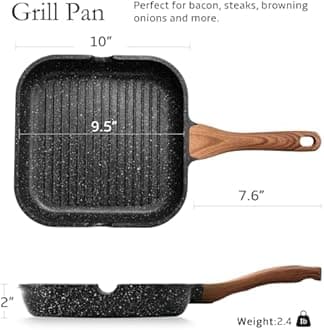 ESLITE LIFE 9.5 Inch Nonstick Grill Pan for Stove Tops Induction Compatible, PFOA & PTFEs Free