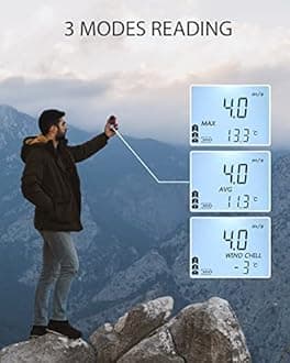 Handheld Anemometer, Digital Wind Speed Meter Gauge, Air Flow Velocity Tester with Measuring Wind Temperature 14 to 113 for HVAC Duct Outdoor Kite Boat Sailing Surfing (WT816).