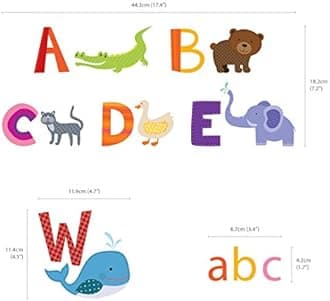 DECOWALL DA2-1503A Colorful Animal Alphabet ABC Kids Wall Stickers Peel and Stick Decals Removable Nursery Bedroom Living Room Art Murals (Medium)