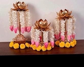 AGAAS ENTERPRISES Lotus Style Flower Decorated Tealight Candle Holder | T-Light Holder for Diwali Home Decor Office Decoration Wedding Decoration Gift Item Golden, Metal Set of 3