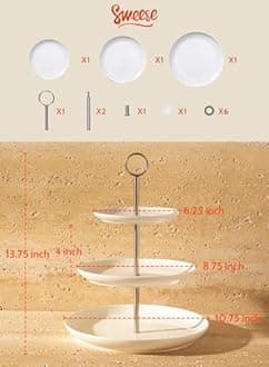 Sweese 735.101 3 Tier Cupcake Stand- White Porcelain Cake Stand- Dessert Stand, Tiered Serving Trays for Parties