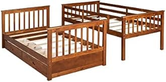 SOFTSEA Kids Twin Over Twin Bunk Bed with Drawers for Storage Solid Wood Bunk Bed Frame for Boys Girls with Headboard and Footboard, Full Guardrail and Ladder, No Box Spring Needed