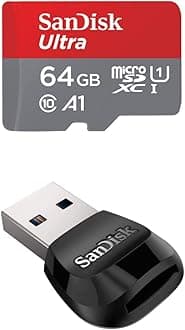 64GB Ultra microSDXC UHS-I Memory Card with Adapter – Up to 140MB/s with SanDisk MobileMate USB 3.0 microSD Card Reader