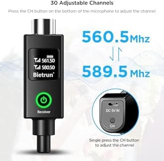 Bietrun XLR Wireless Microphone, Rechargeable Dual Metal Cordless Handheld Dynamic Mics for Mixer, Audio Interface, PA Amplifier System, Church, Singing, Karaoke(UHF 240FT Range)(with 6.35 Adapter)