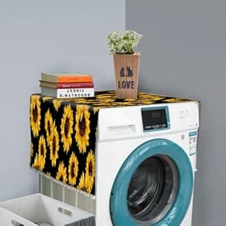 Anti-slip Washer and Dryer Top Covers,Dustproof Washer and Dryer Covers for The Top Fridge Dust Cover With 4 Storage Bags Sunflower Black